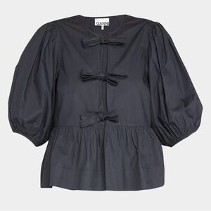 Ganni Black Puff Sleeve Blouse with Bows